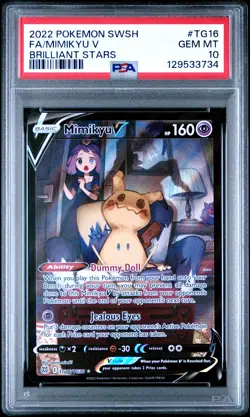 2022 POKEMON SWORD & SHIELD BRILLIANT STARS #TG16 FULL ART/MIMIKYU V PSA 10 - Image 1
