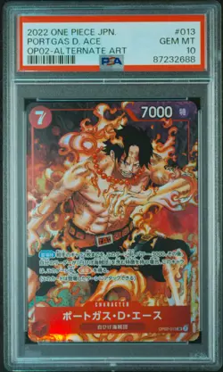 2022 ONE PIECE JPN OP02-PARAMOUNT WAR ALTERNATE ART #013 PORTGAS D. ACE PSA 10 - Image 1