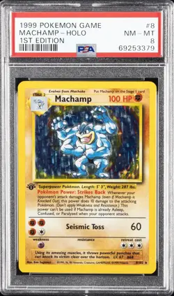 1999 POKEMON BASE SET 1ST EDITION #8 MACHAMP-HOLO PSA 8 - Image 1