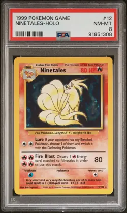 1999 POKEMON BASE SET UNLIMITED #12 NINETALES-HOLO PSA 8 - Image 1