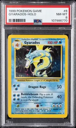 1999 POKEMON BASE SET UNLIMITED #6 GYARADOS-HOLO PSA 8 - Image 1