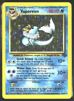 1999 Pokemon TCG Vaporeon Jungle 12/64 Holo Unlimited Holo Rare - Image 1