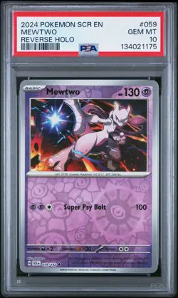 Pokemon 2024 Stellar Crown Mewtwo #059 Reverse Holo PSA 10 *VERY LOW POP* - Image 1