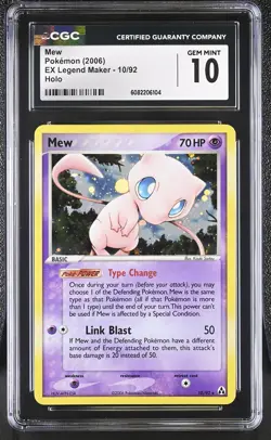 CGC 10 GEM MINT Mew 2006 EX Legend Maker 10/92 Holo Pokemon Card - Image 1