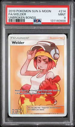 2019 POKEMON SUN & MOON UNBROKEN BONDS FULL ART WELDER #214 PSA 9 MINT - Image 1