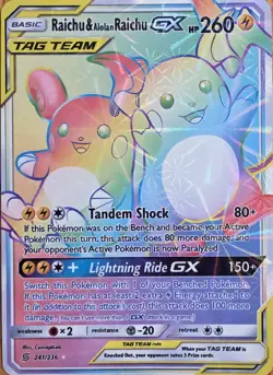 Pokemon Raichu & Alolan Raichu GX TAG TEAM Full Art Holo Secret Rare 241/236 - Image 1