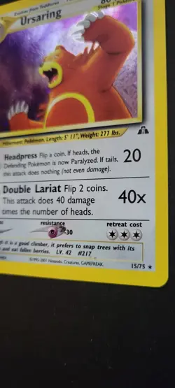 Pokemon Ursaring 15/75 Neo Discovery Holofoil - LP - Image 5