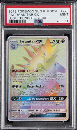 2018 POKEMON SUN & MOON LOST THUNDER SECRET #223 FULL ART/TYRANITAR GX PSA 9 - Image 1