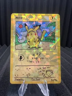 Achu (Pikachu) 82/91 -Cracked Ice Holo - Pokederp Set 3 Fan Art - Pokemon - Image 1