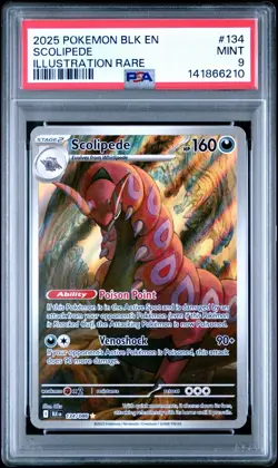 2025 POKEMON BLK EN-BLACK BOLT ILLUSTRATION RARE #134 SCOLIPEDE PSA 9 - Image 1