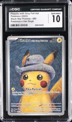2023 POKEMON X VAN GOGH PROMO #085 PIKACHU WITH GREY FELT HAT CGC 10 GEM MINT - Image 1