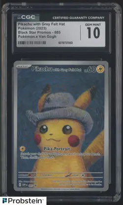 2023 Pokemon x Van Gogh S & V Promos SVP EN #085 Pikachu Grey Felt Hat CGC 10 - Image 1