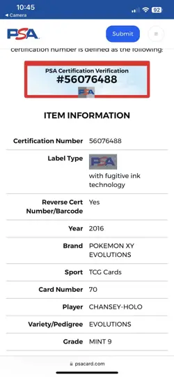 Chansey Holo 2016 Pokemon XY Evolutions #70 PSA 9 - Image 3