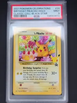2021 Pokemon Celebrations Birthday Pikachu-Holo Coll-Black Star Promo #24 PSA 9 - Image 1