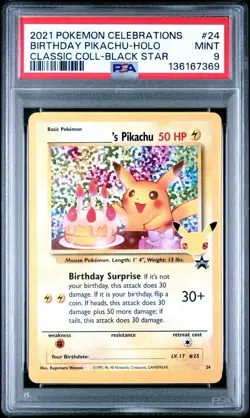 2021 Pokemon Celebrations Birthday Pikachu-Holo Coll-Black Star #24 PSA 9 - Image 1