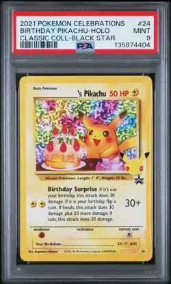2021 Pokemon Celebrations Birthday Pikachu-Holo Coll-Black Star #24 PSA 9 - Image 1