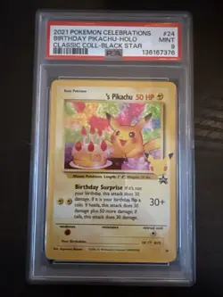 2021 Pokemon Celebrations Birthday Pikachu-Holo Coll-Black Star #24 PSA 9 - Image 1