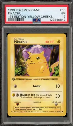 Pokemon Pikachu Base Set Shadowless 1st Edition Yellow Cheeks #58 PSA 7 - Image 1