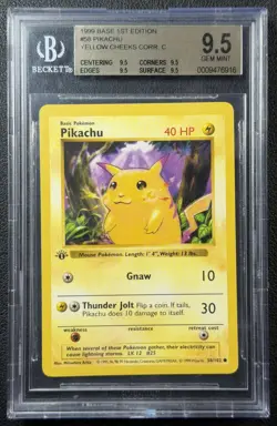 PIKACHU BGS 9.5 1999 POKEMON BASE SET 1ST EDITION #58/102 YELLOW CHEEKS CORR C - Image 1