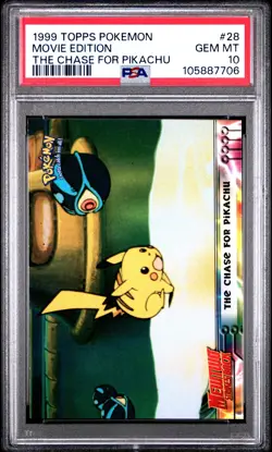 1999 TOPPS POKEMON THE MOVIE EDT THE CHASE FOR PIKACHU #28 MOVIE EDITION PSA 10 - Image 1