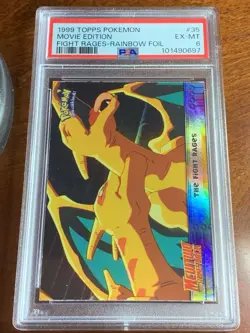 1999 Topps Pokemon Movie Edition #35 The Fight Rages Rainbow Foil PSA 6 EX-MT - Image 1