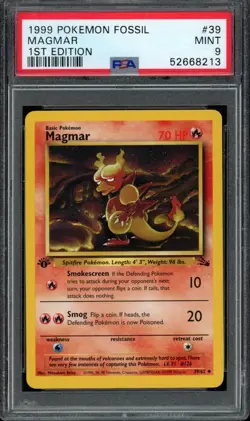 1999 Pokemon Fossil Unlimited 1st Edition Magmar #39 39/62 PSA 9 Fresh Grade! - Image 1