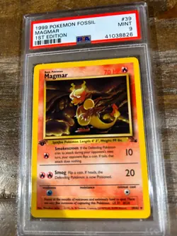 Pokemon 1999 Fossil 1ST Edition MAGMAR #39 PSA 9 Mint RARE - Image 1