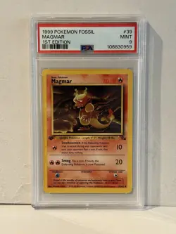 1999 POKEMON FOSSIL 1ST EDITION #39 MAGMAR PSA 9 - Image 1