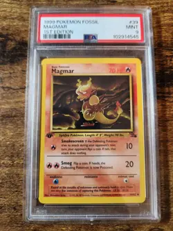 1999 Pokemon Fossil TCG Magmar 1st Edition Uncommon PSA 9 Mint 39/62 - Image 1