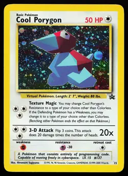 Cool Porygon 15 Holo WOTC Black Star Promo Pokemon Card creased - Image 1