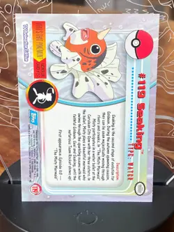 Seaking #119 Pokemon Topps 1999/2000 TV Animation Blue Logo Series 1 - Image 2