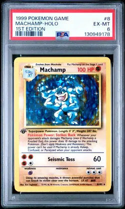 1999 POKEMON GAME 1ST ED #8 MACHAMP-HOLO PSA 6 - Image 1