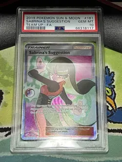 2019 POKEMON SUN & MOON TEAM UP #181 FULL ART/SABRINA'S SUGGESTION PSA 10 - Image 1