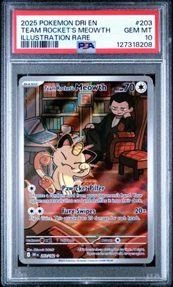 2025 POKEMON DRI EN-DESTINED RIVALS #203 TEAM ROCKET'S MEOWTH PSA 10 - Image 1