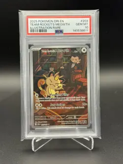 2025 POKEMON DRI EN-DESTINED RIVALS #203 TEAM ROCKET'S MEOWTH PSA 10 - Image 1