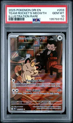 2025 POKEMON DRI EN-DESTINED RIVALS #203 TEAM ROCKET'S MEOWTH PSA 10 - Image 1
