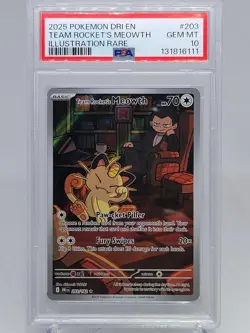 2025 POKEMON DRI EN-DESTINED RIVALS #203 TEAM ROCKET'S MEOWTH PSA 10 - Image 1