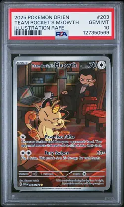 2025 POKEMON DRI EN-DESTINED RIVALS #203 TEAM ROCKET'S MEOWTH PSA 10 - Image 1