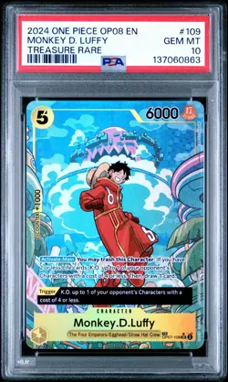 2024 ONE PIECE OP08 #109 TWO LEGENDS MONKEY D LUFFY TREASURE RARE PSA 10 GEM MNT - Image 1