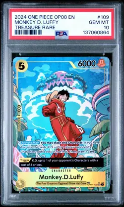 2024 ONE PIECE OP08 #109 TWO LEGENDS MONKEY D LUFFY TREASURE RARE PSA 10 GEM MNT - Image 1