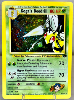 Koga's Beedrill Pokemon Card Holo WOTC 9/132 Gym Challenge Set Rare Vintage MP - Image 1