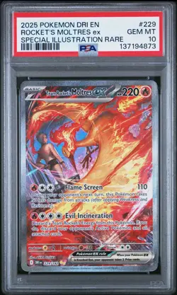 2025 POKEMON DRI EN-DESTINED RIVALS #229 TEAM ROCKET'S MOLTRES EX PSA 10 - Image 1