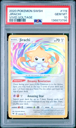 PSA 10 GEM MINT - Pokemon TCG Jirachi Amazing Rare Vivid Voltage 119/185 Holo - Image 1