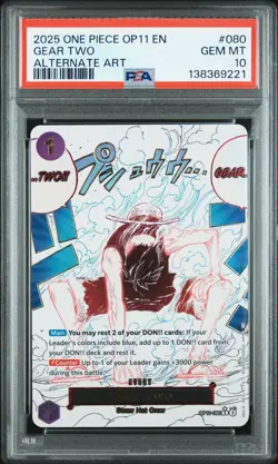 2025 ONE PIECE OP11-A FIST OF DIVINE SPEED 080 GEAR TWO ALTERNATE ART ENG PSA 10 - Image 1