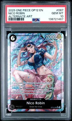 2025 ONE PIECE OP12 087 LEGACY OF THE MASTER NICO ROBIN ALT ART PSA 10 GEM MINT - Image 1