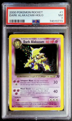 2000 POKEMON ROCKET #1 DARK ALAKAZAM-HOLO PSA 7 - Image 1