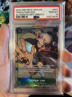 2022 One Piece Trafalgar Law OP01-047 Errata English Romance Dawn Alt Art PSA 10 - Image 1