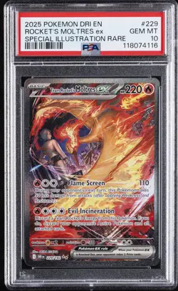 2025 POKEMON DRI EN-DESTINED RIVALS #229 TEAM ROCKET'S MOLTRES EX PSA 10 - Image 1