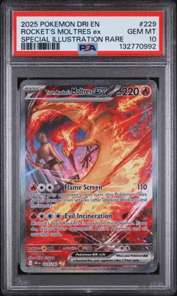 2025 POKEMON DRI EN-DESTINED RIVALS #229 TEAM ROCKET'S MOLTRES EX PSA 10 - Image 1