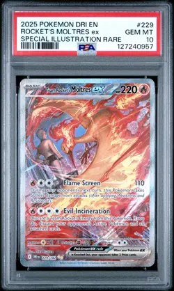 2025 POKEMON DRI EN-DESTINED RIVALS #229 TEAM ROCKET'S MOLTRES EX PSA 10 - Image 1